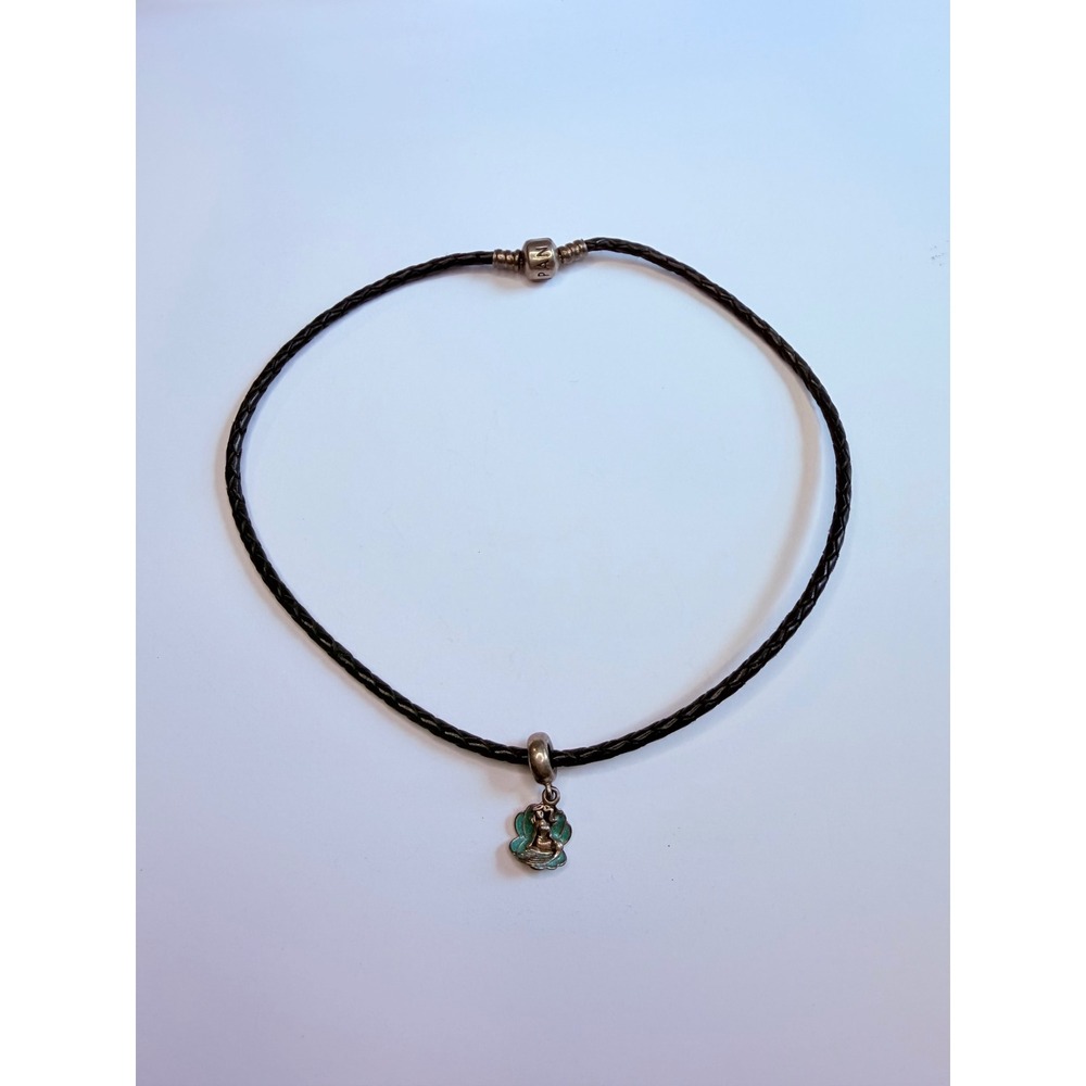 Pandora black leather sterling necklace